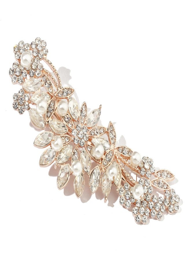 Hapibuy Rose Gold Crystal and Pearl Bridal Hair Clip Floral Hair Accessory Wedding Hair Comb For Women and Bride - Image 1